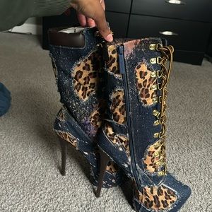 Alba high denim cheetah print boots $75 very fashionable super cute!!!